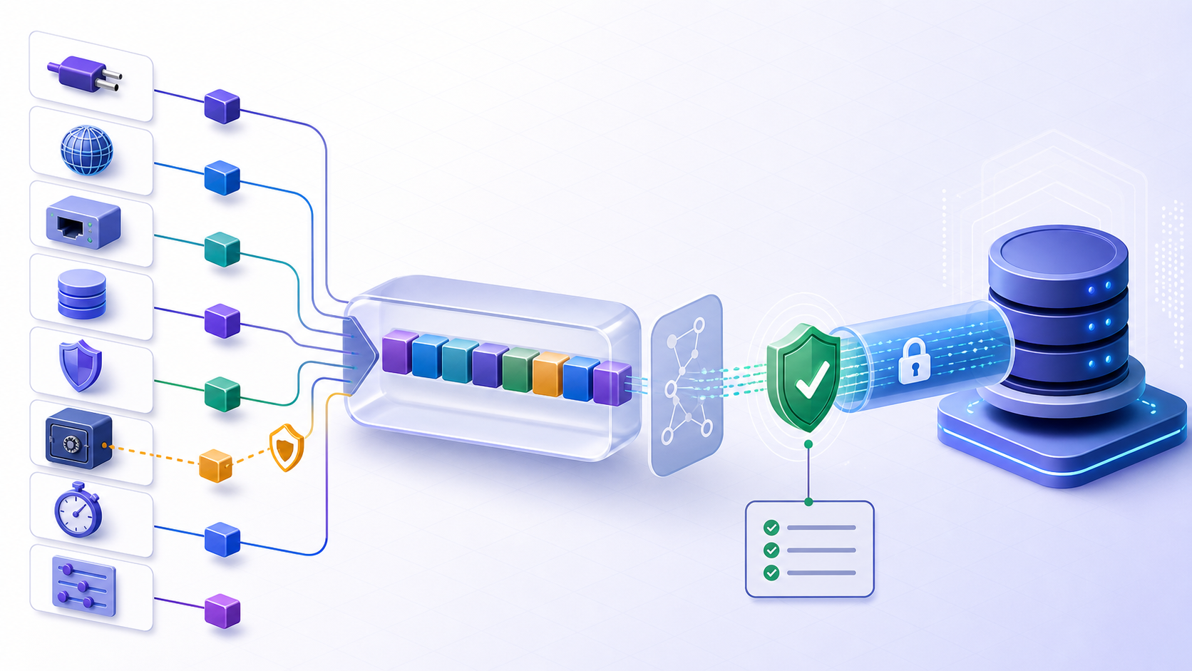 Database connection string examples compare URI, JDBC, ODBC, and provider-specific formats with secure placeholders for host, port, database, identity, and TLS