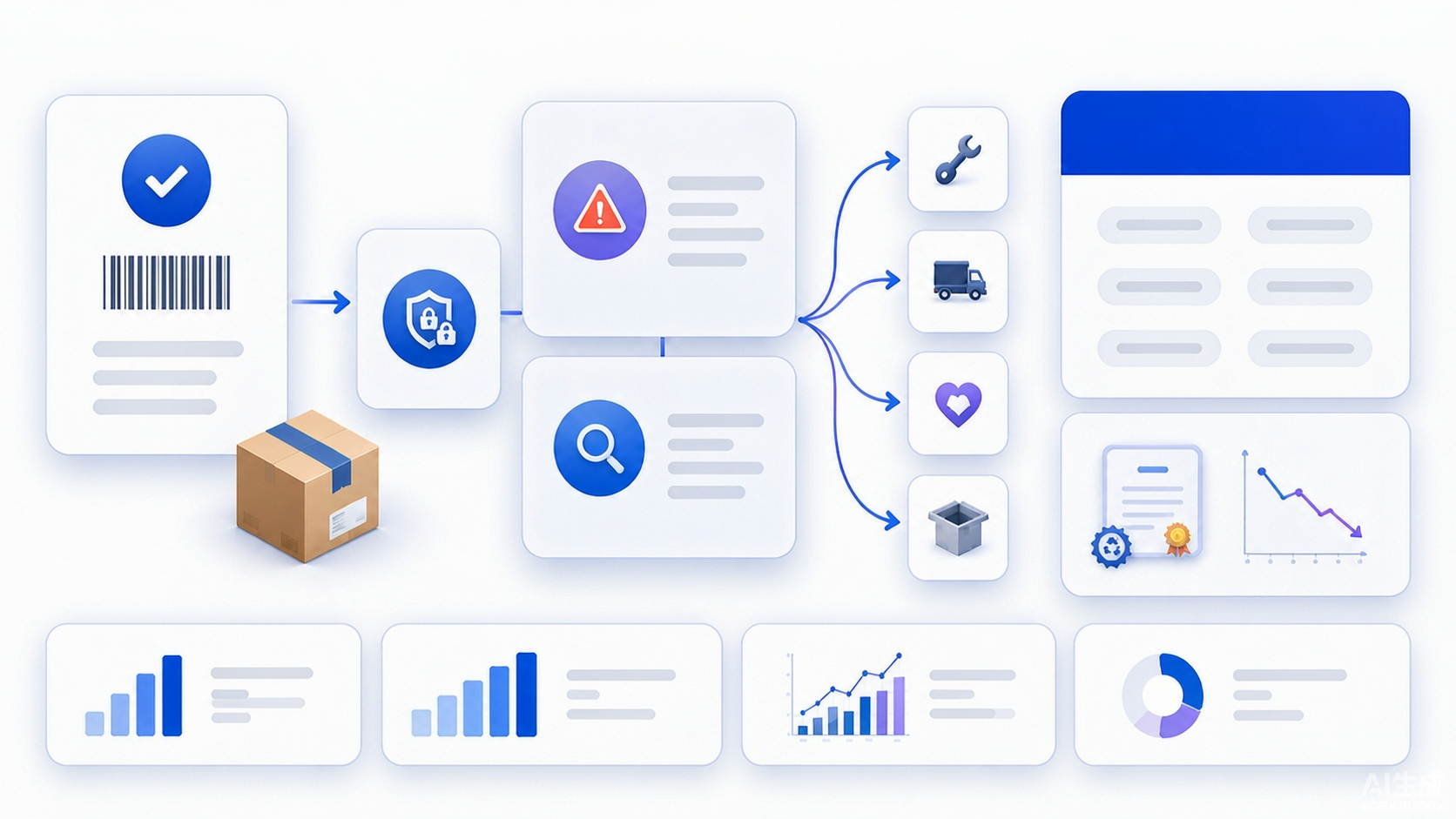 Abstract unsellable returns triage showing verified receipt quarantine inspection safety hold and controlled branches to repair vendor return salvage donation recycling and disposal with custody evidence