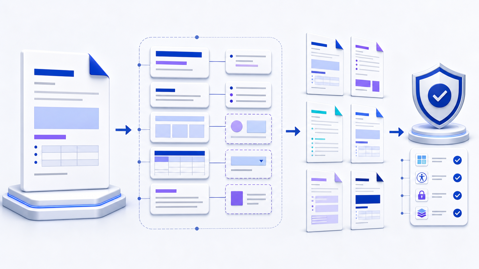 Word Document Template 完整指南：创建可复用、易维护且可验证的 DOCX 模板主题流程示意图，展示关键步骤、内容结构与最终输出之间的关系